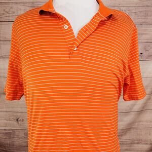 Bobby Jones Polo Shirt Mens Large Orange White Stripe 100% Cotton Golf Casual